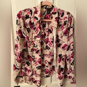 White House Black market pink flowery blouse